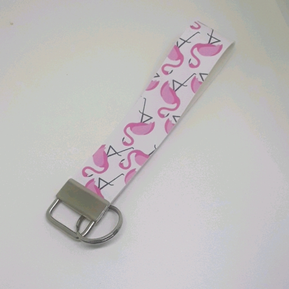 Flamingo pattern wristlet keychain - Picture 1 of 5